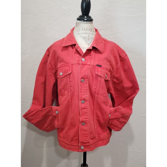 Vintage Guess Red Denim Button Up Collared Jacket Made in USA American Tradition - Picture 10 of 10